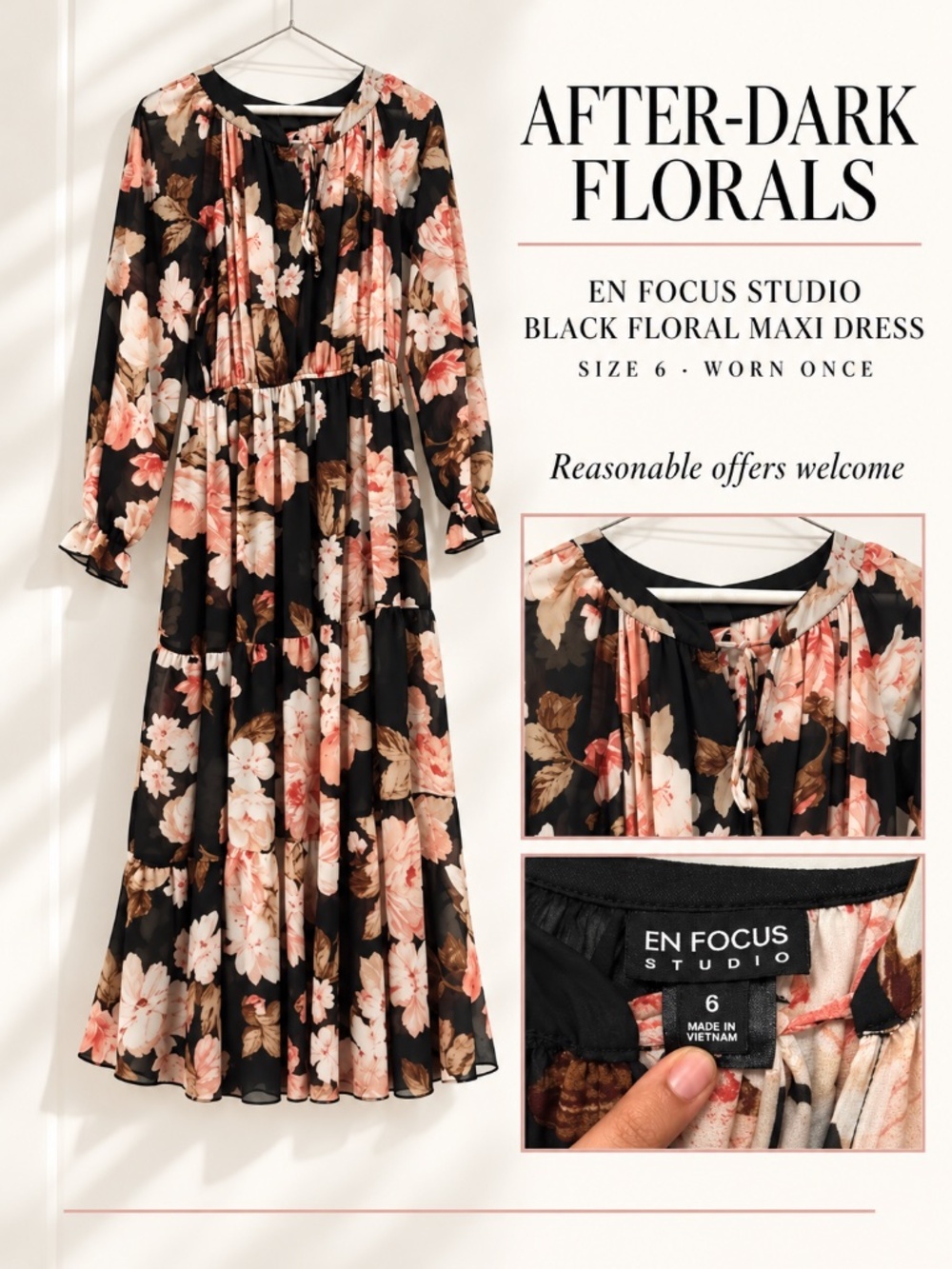 Enfocus Studio Black Floral Maxi Dress